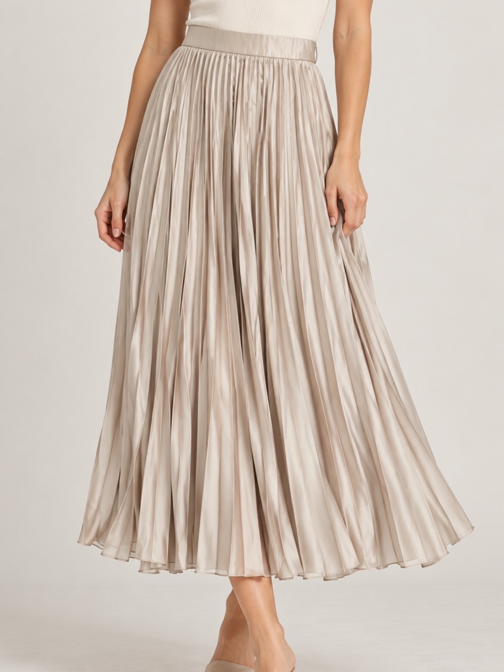 J. Crew Pleated Satin Maxi Skirt in Soft Taupe